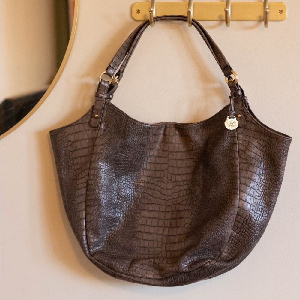 Brahmin Jacqueline Melbourne Croc Embossed brown Leather Hobo Shoulder Bag